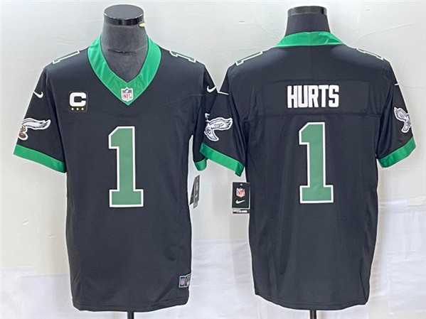 Men%27s Philadelphia Eagles #1 Jalen Hurts Black 2023 F.U.S.E. Vapor Untouchable With C Patch Stitched Football Jersey->philadelphia eagles->NFL Jersey